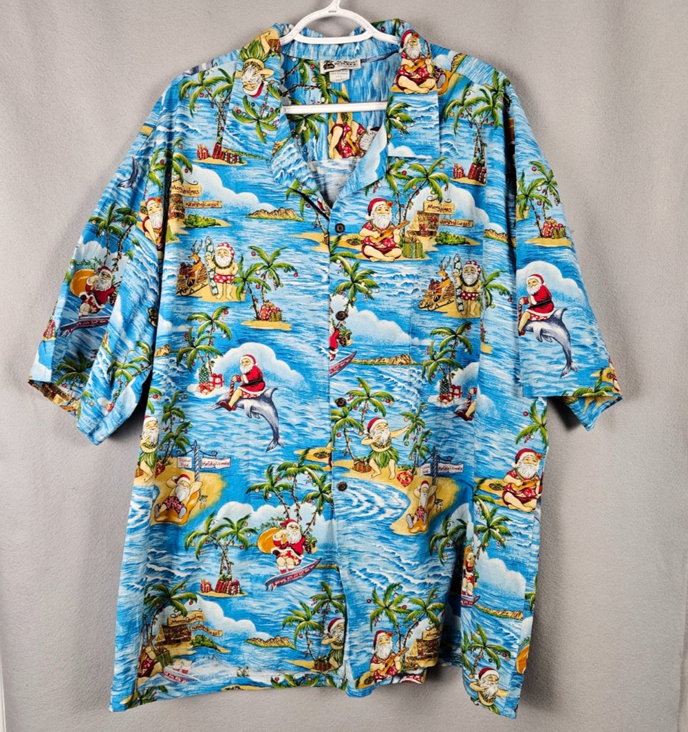 Vintage Aloha Republic Santa Shirt Mens 3XL Christmas Hula Hawaiian Made Camp